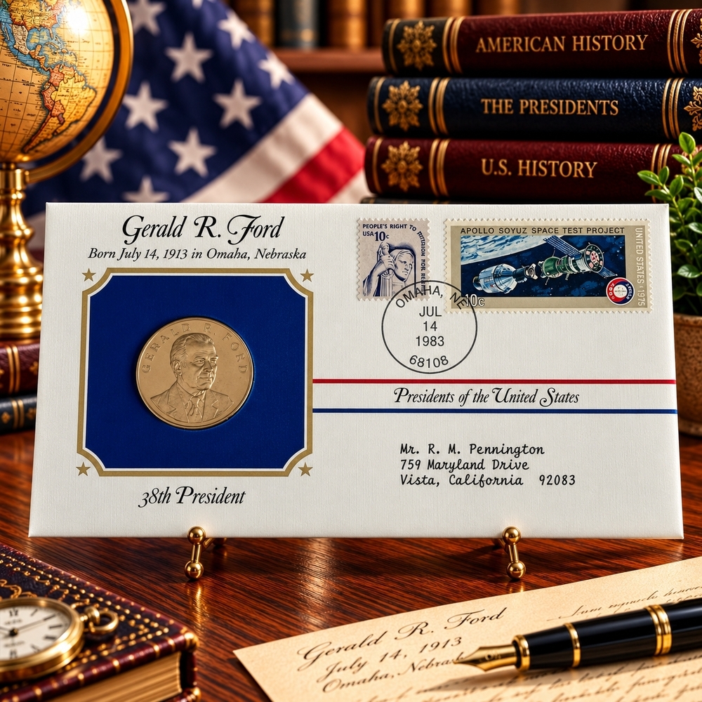 Gerald R. Ford 38th President Postal Commemorative Society Gold Medal Cover